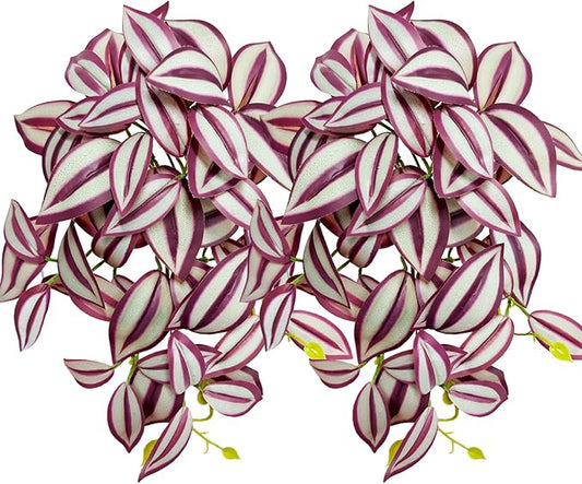 Woyrise 2 Pack Reptile Plants, Terrarium Hanging Plant Vines, Artificial Leaves with Suction Cup, Bearded Dragon Tank Accessories for Gecko Lizard Snake Frog Tortoise Decorations - Zebrina Purple Woyrise