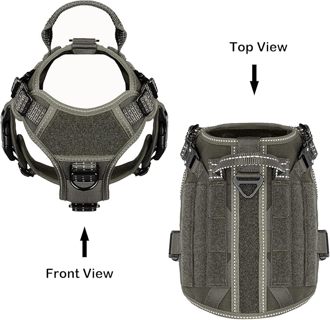 ICEFANG Tactical Dog Harness, Small Size,2X Metal Buckle,Working Dog MOLLE Vest with Handle,No Pulling Front Leash Clip,Hook and Loop Panel - PAWPICO