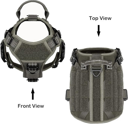 ICEFANG Tactical Dog Harness, Small Size,2X Metal Buckle,Working Dog MOLLE Vest with Handle,No Pulling Front Leash Clip,Hook and Loop Panel - PAWPICO