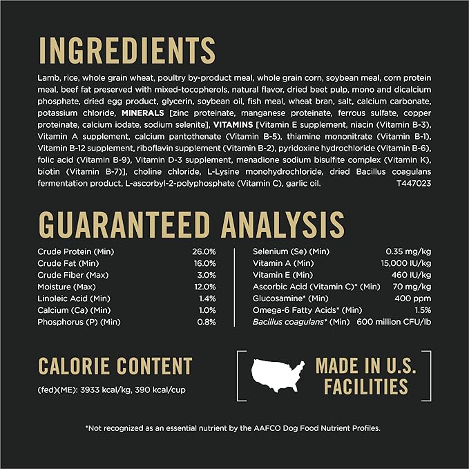 Purina Pro Plan Complete Essentials Shredded Blend Lamb and Rice High Protein Dog Food with Probiotics for Dogs - 47 lb. Bag - PAWPICO