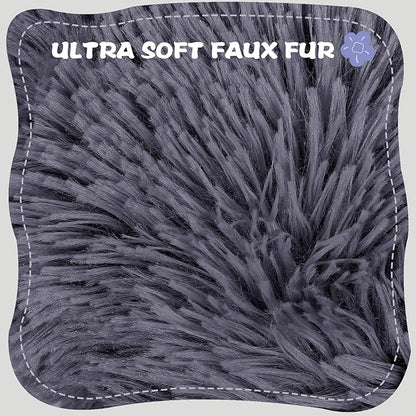 Cat Bed Cute, 23.6" Washable Grey Donut Bed for Indoor Cats and Small Dogs, Soft Cute Flower Fluffy Round Donut Cat Beds, Anti Anxiety Pet Bed, Self-Warming Bed, Dark Grey - PAWPICO
