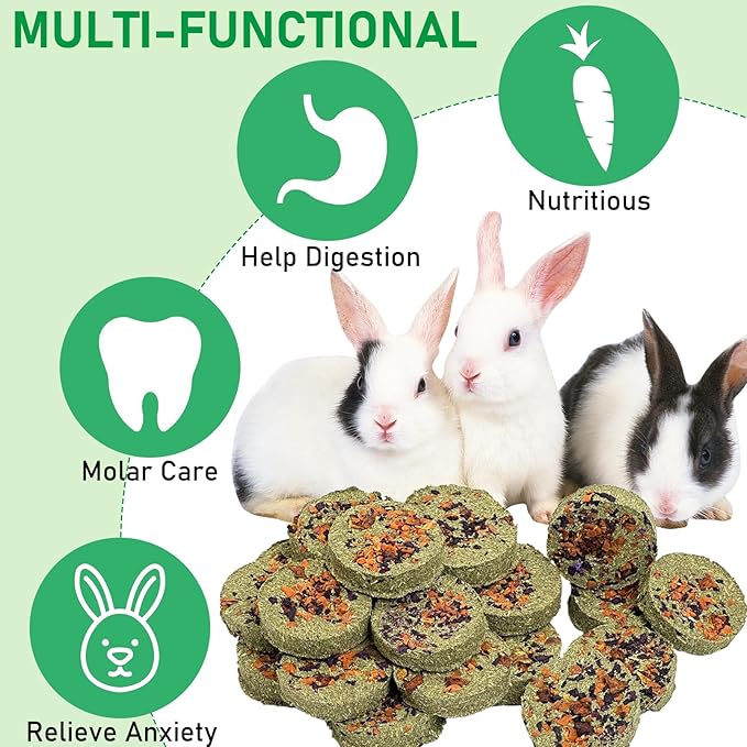 Fhiny 24 PCS Rabbit Chew Toys, Natural Timothy Hay Carrot Pumpkin Purple Potato Biscuit Cubes Bunny Chew Treats for Teeth Care Small Animals Molar Snacks for Hamster Guinea Pig Chinchilla Rat Fhiny