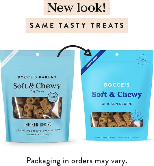 Bocce's Bakery Oven Baked Chicken Recipe Treats for Dogs, Wheat-Free Everyday Dog Treats, Made with Real Ingredients, Baked in The USA, All-Natural Soft & Chewy Cookies, Chicken, 6 oz - PAWPICO
