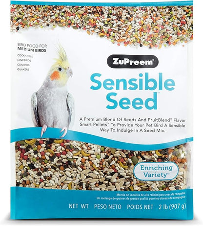 ZuPreem Sensible Seed Bird Food, Cockatiel, Lovebird, Quaker, Small Conure, Lorikeet, Seed and Pellet Blend for Medium Birds, Food Mixer Topper, Enriching Variety, Made in USA, Bird Seed (M, 2 lb) ZuPreem