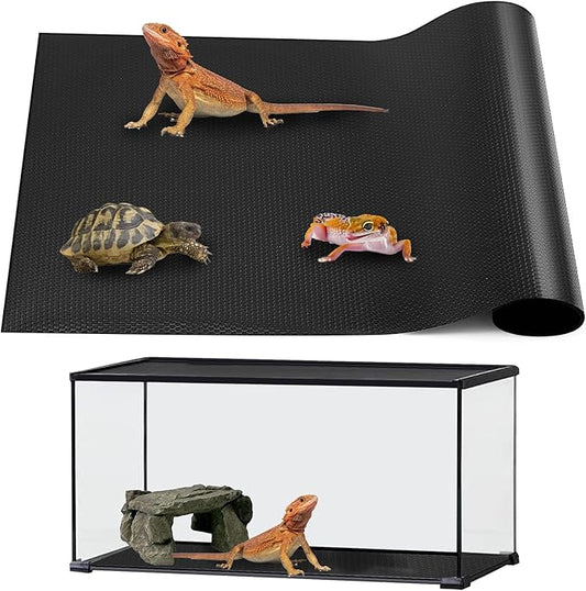 Bearded Dragon Tank Accessories, Reptile Mat, Reptile Terrarium Substrate Liner for Leopard Gecko, Lizard, Snake, Tortoise, Iguana Non-Adhesive Reptile Flooring (18"x36" Black) zunzingy