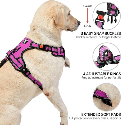 NESTROAD No Pull Dog Harness,Adjustable Oxford Dog Vest Harness with Leash,Reflective No-Choke Pet Harness with Easy Control Soft Handle for Large Dogs(X-Large,Fuchsia Pink) NESTROAD