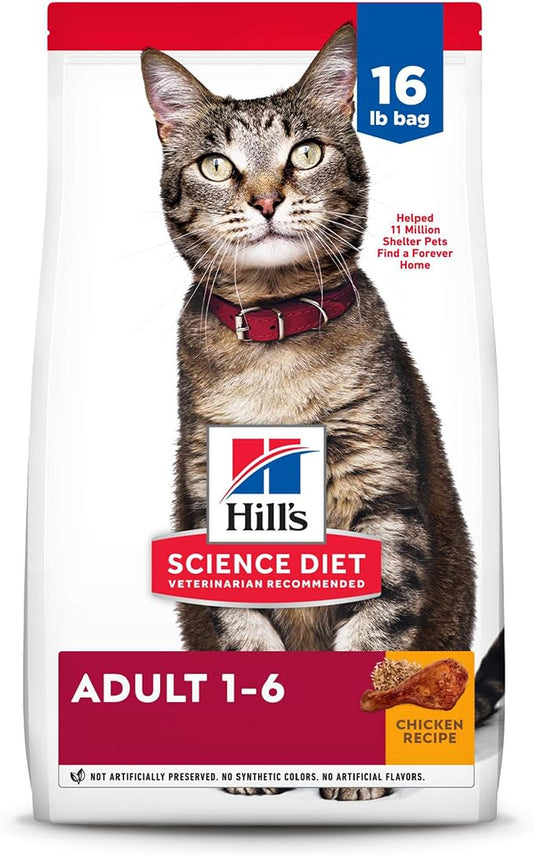 Hill's Science Diet Adult 1-6, Adult 1-6 Premium Nutrition, Dry Cat Food, Chicken Recipe, 16 lb Bag - PAWPICO