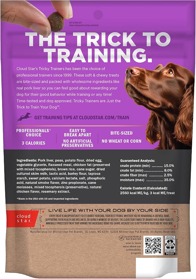 Cloud Star Tricky Trainers Soft & Chewy Dog Training Treats 14 oz Pouch, Liver Flavor, Low Calorie Behavior Aid with 360 treats - PAWPICO