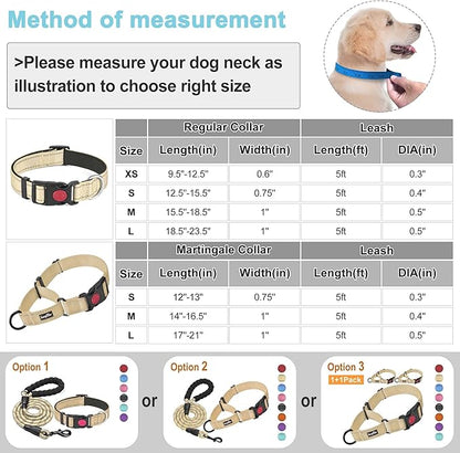 haapaw 2 Packs Martingale Dog Collar with Quick Release Buckle Reflective Dog Training Collars for Small Medium Large Dogs (Collar+Leash, L Neck 17"-21", Beige, 1+1 Packs) haapaw