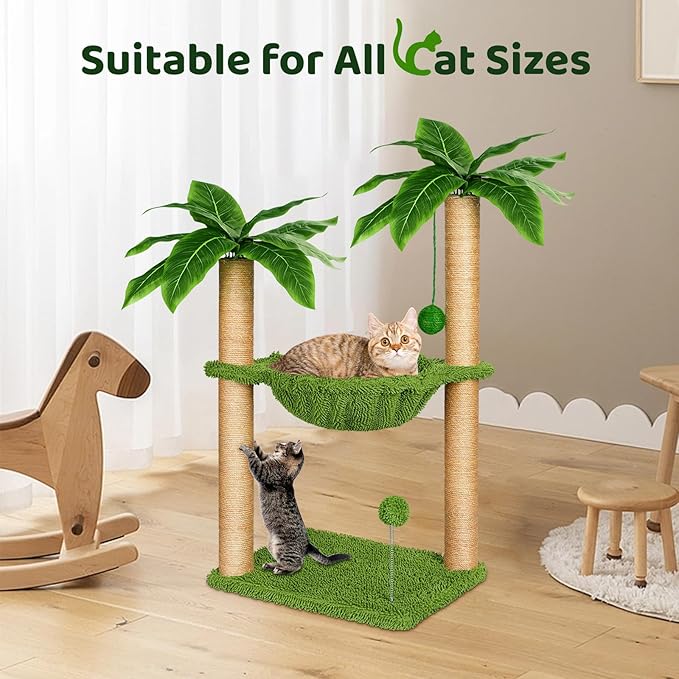 Dohump Cat Tree with Hammock and Premium Sisal Scratching Post,Activity Dangling Ball and Spring Ball for Indoor Kittens/Cats - PAWPICO