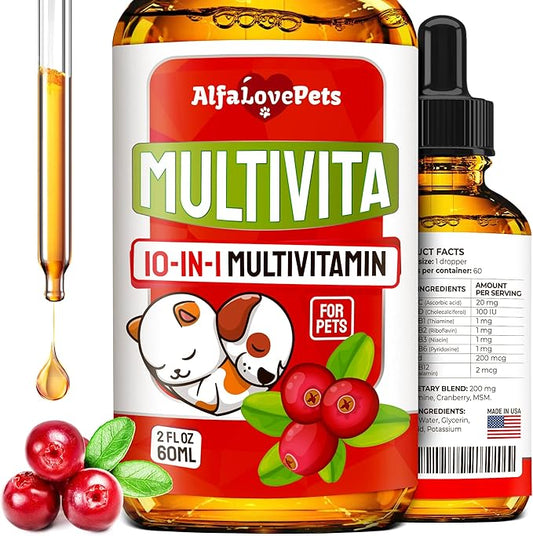 Сat Vitamins for Indoor Cats in Drops – Liquid Multivitamin for Dogs – Dog Multivitamin Liquid Supplement – Cat Multivitamin – Multivitamin for Dogs – Vitamin C for Cats – 2 oz AlfaLovePets