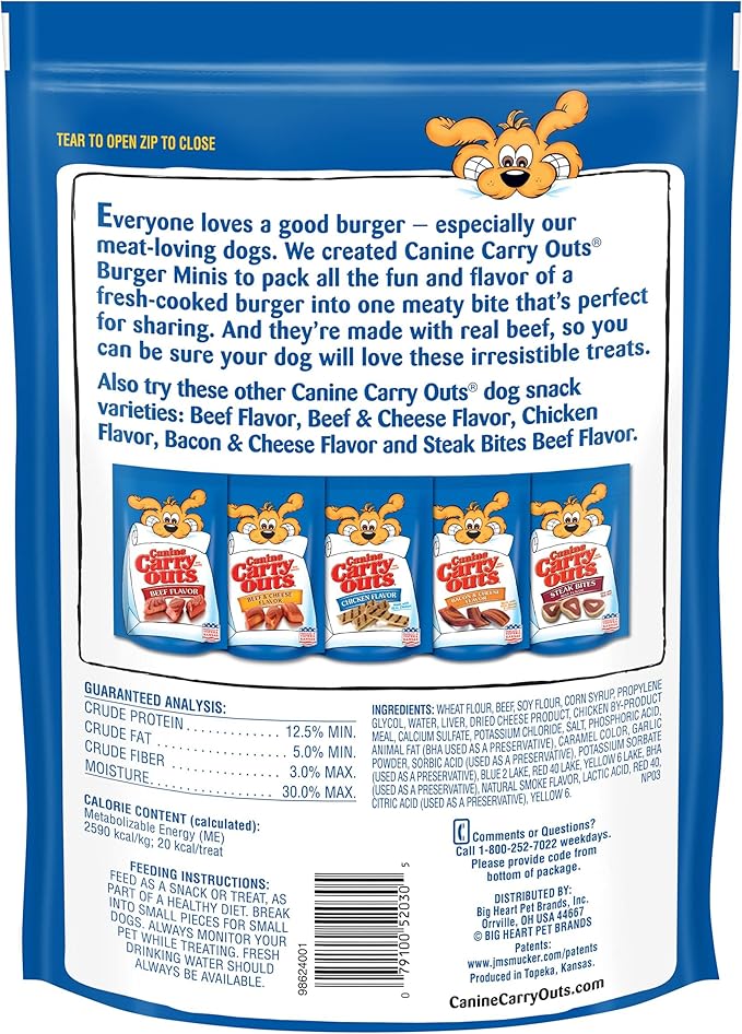 Canine Carry Outs Dog Treats, Burger Minis Beef Flavor, 22.5 Ounce (Pack of 6), Made with Real Beef - PAWPICO