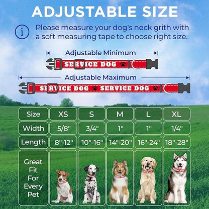 TECEUM Reflective Pet Collar – Red - Service Dog – L – Basic Nylon Dog Collar – Quick Release Buckle – Fits Small, Medium and Large Dogs, Puppies, Cats – ESA & Service Dog Options TECEUM