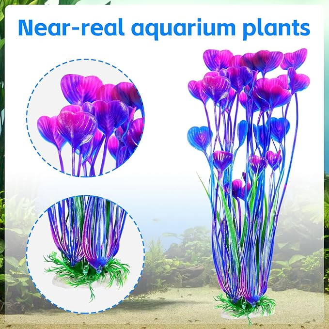 AQUANEAT Artificial Aquarium Plants, Fish Tank Plants Plastic, Aquarium Decor Large, 15.5 inch Purple Fish Tank Decorations, 2pcs Aquaneat