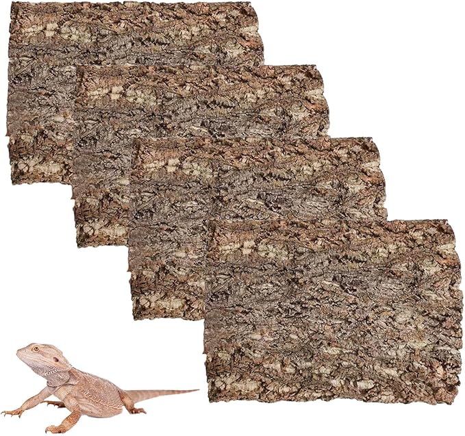 4PCS Cork Terrarium Background 15.7x11.8in Natural Cork Large Bark Climbing Mat Habitat Decoration Chameleons, Lizards, Turtles Glass Jar Decoration Hamiledyi