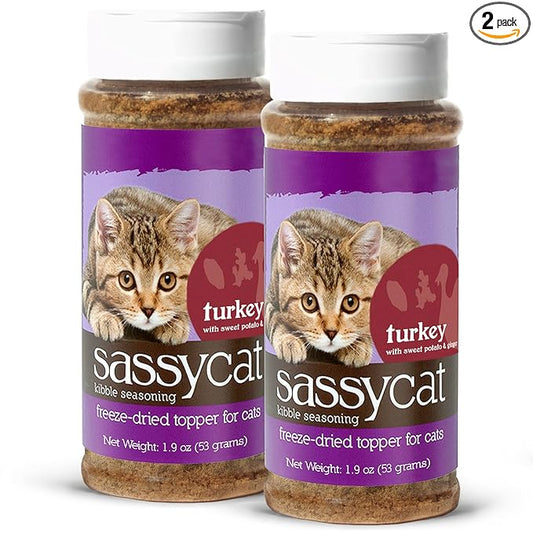 Herbsmith Sassy Cat Kibble Seasoning – Freeze Dried Turkey – Cat Food Topper for Picky Eaters – Turkey, Sweet Potato, Ginger [Bundle x2] - PAWPICO