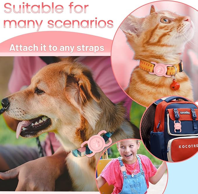 SANKALA Airtag Dog Collar Holder, [1 Pack] Waterproof Airtag Collar Holder for Dog, Silicone Full Body Covered Anti-Lost Protective Apple Airtag Case for Pet Collar - Fits All Width Collars,Pink SANKALA