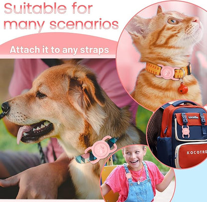 SANKALA Airtag Dog Collar Holder, [1 Pack] Waterproof Airtag Collar Holder for Dog, Silicone Full Body Covered Anti-Lost Protective Apple Airtag Case for Pet Collar - Fits All Width Collars,Pink SANKALA