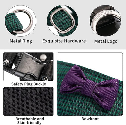 Puppytie No Pull xs Dog Harness with Multifunction Dog Leash,Soft Adjustable No Choke Escape Proof Pet Harness Vest,Plaid Green,xs Puppytie