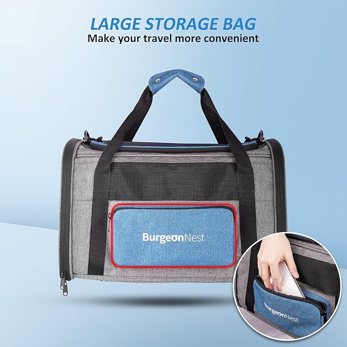 BurgeonNest Cat Carrier for Large Cats 20 lbs,Medium Cats Under 25 lbs,2 Cats and Small Dogs with Unique Side Bag,Top Load Pet Carrier Soft-Sided Escape Proof with 4 Ventilated Windows - PAWPICO