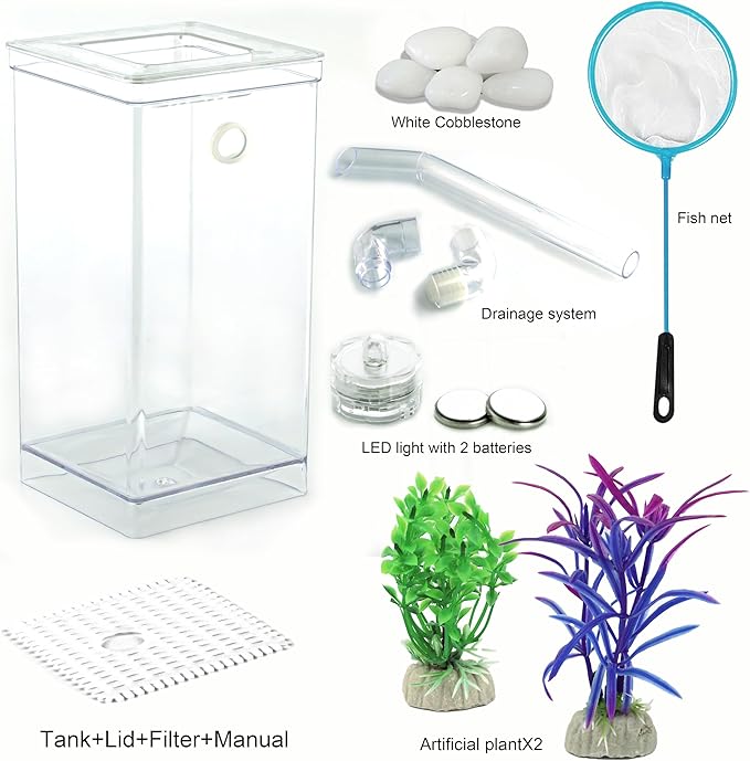 My First Fish Tank™ 1 Gallon Mini Small Fish Tank, Easy Maintenance, Self Cleaning-no Need Power, No Noise, with LED Light, Beautiful White Pebbles, Perfect Starter Kit for Kids ODOTTAA