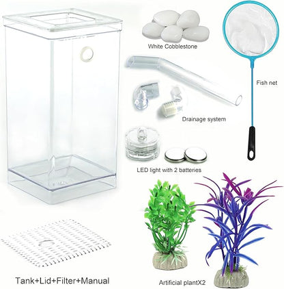 My First Fish Tank™ 1 Gallon Mini Small Fish Tank, Easy Maintenance, Self Cleaning-no Need Power, No Noise, with LED Light, Beautiful White Pebbles, Perfect Starter Kit for Kids ODOTTAA