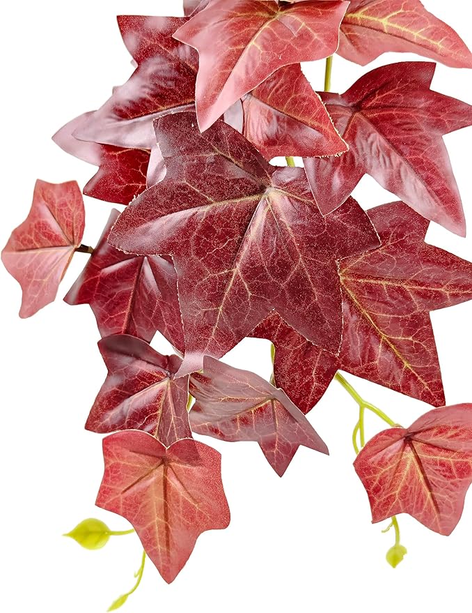 Woyrise 2 Pack Reptile Plants for Terrarium, Amphibian Habitat Decor Artificial Hanging Plants with Suction Cup for Gecko Lizard Snake Chamelon - Fake Red Ivy Woyrise