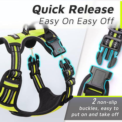 Eagloo Dog Harness for Large Dogs, No Pull Service Vest with Reflective Strips and Control Handle, Adjustable and Comfortable for Easy Walking, No Choke Pet Harness with 2 Metal Rings, Green, L GoExplorewithEagloo