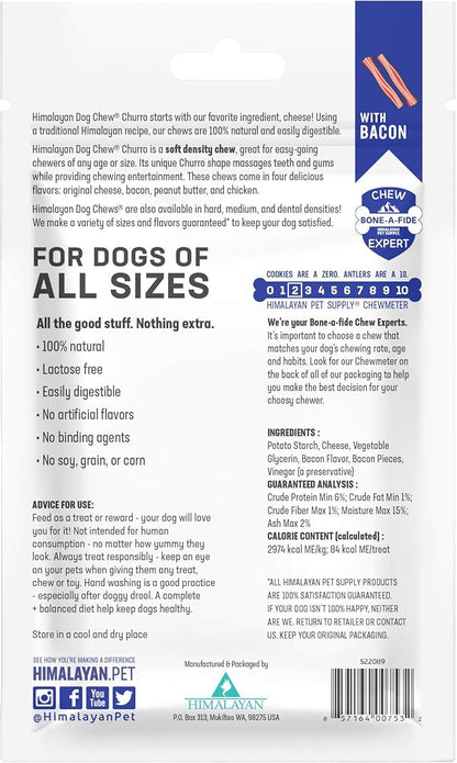 Himalayan Dog Chew Churro Yak Cheese Dog Chews, 100% Natural, Long Lasting, Gluten Free, Healthy & Safe Dog Treats, Lactose & Grain Free, Protein Rich, For All Breeds, Soft, Real Bacon Flavor, 4 Pack - PAWPICO