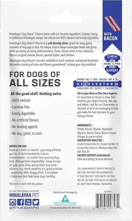 Himalayan Dog Chew Churro Yak Cheese Dog Chews, 100% Natural, Long Lasting, Gluten Free, Healthy & Safe Dog Treats, Lactose & Grain Free, Protein Rich, For All Breeds, Soft, Real Bacon Flavor, 4 Pack - PAWPICO
