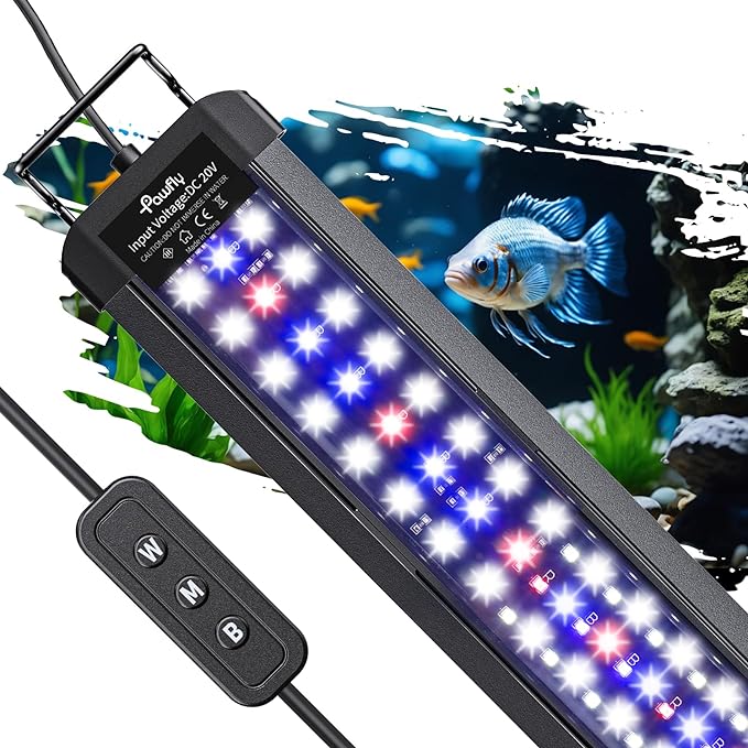 Pawfly 11W Aquarium LED Light for 12 to 18 Inch Fish Tanks Extendable Fish Tank Light with Full Spectrum Brilliant White Blue Red Lights with Daytime & Night Modes and Adjustable Brightness Pawfly
