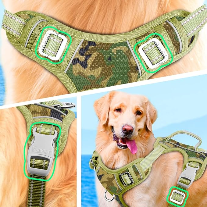 BARKBAY No Pull Dog Harness Large Reflective Dog Harness with Front Clip and Easy Control Handle for Walking Training Running with ID tag Pocket(Camo,XL) - PAWPICO