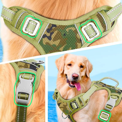 BARKBAY No Pull Dog Harness Large Reflective Dog Harness with Front Clip and Easy Control Handle for Walking Training Running with ID tag Pocket(Camo,XL) - PAWPICO