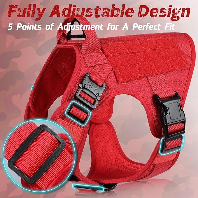rabbitgoo Tactical Dog Harness for Large Dogs, Heavy Duty Dog Harness with Handle, No-Pull Service Dog Vest Large Breed, Adjustable Military Dog Vest Harness for Training Hunting Walking, Red, XL rabbitgoo