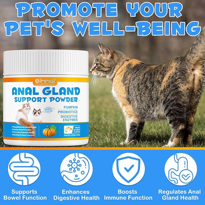 Anal Gland Support Powder for Cats, Anal Gland Supplement Powder with Pumpkin and Probiotics Supports Cats Anal Gland Health, Pet Supplement Anal Gland Support Powder Treatment for Cats - 120g PAWPICO
