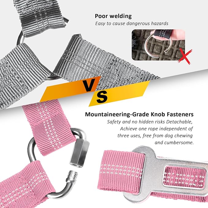 Removable Dog Seat Belt Harness for Car, 3 in 1 Pet Dog Car Seatbelt Leash, Retractable Restraint Secures to Vehicle Headrest & Adjustable Reflective Bungee Dog Seatbelt Tether, Pink laqibakProductcollection