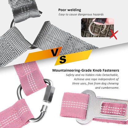 Removable Dog Seat Belt Harness for Car, 3 in 1 Pet Dog Car Seatbelt Leash, Retractable Restraint Secures to Vehicle Headrest & Adjustable Reflective Bungee Dog Seatbelt Tether, Pink laqibakProductcollection