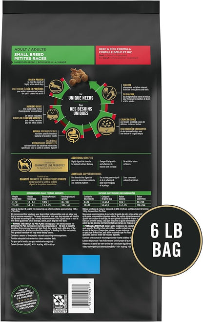 Purina pro plan High Protein Small Breed Dog Food, Shredded Blend Beef & Rice Formula - 6 lb. Bag - PAWPICO