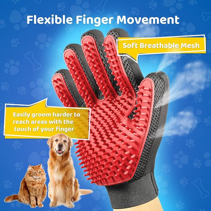 Upgrade Version Pet Grooming Glove - Gentle Deshedding Brush Glove - Efficient Pet Hair Remover Mitt - Enhanced Five Finger Design - Perfect for Dog & Cat with Long & Short Fur - 1 Pair - PAWPICO