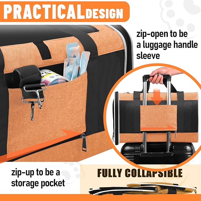 Large Cat Carry Bag, Soft Shell Shih-Tzu Pet Transport Crate, 18x12x12 Top Opening Maltese-Dog Traveling Mesh Kennel 10 Pound, Big Bunny Rabbit Carrying Case Animal Carrier Kitty Product Orange - PAWPICO