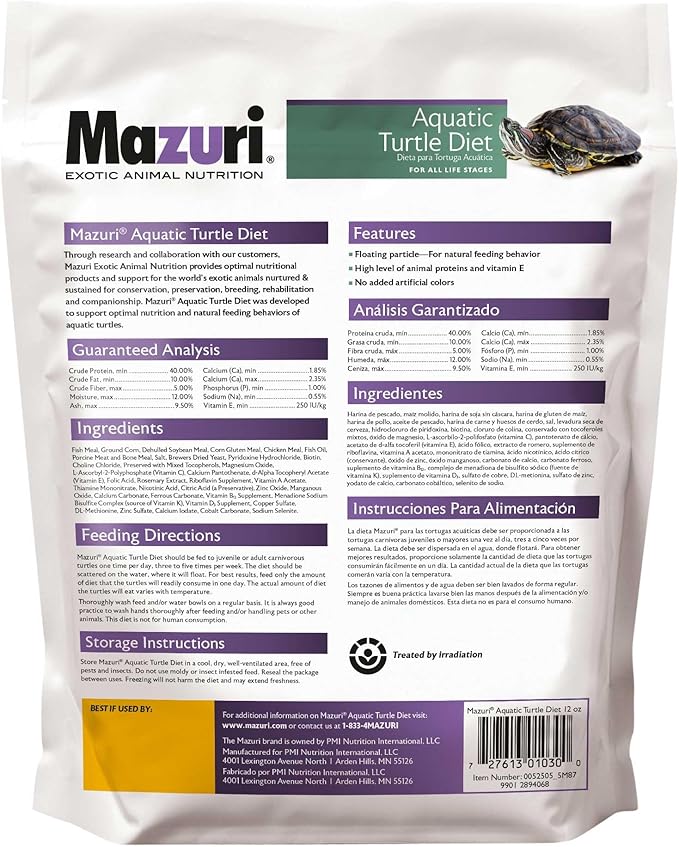 Mazuri | Nutritionally Complete Aquatic Turtle Food | Freshwater Formula - 12 Ounce (12 oz) Bag Mazuri