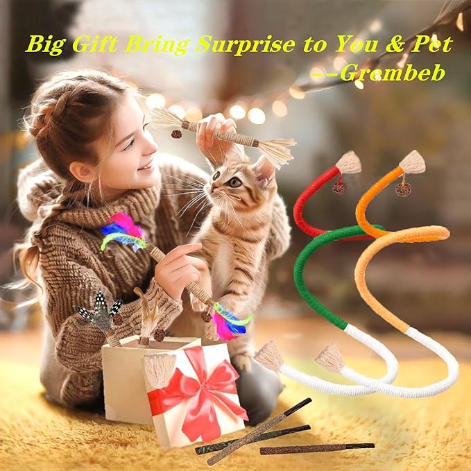 Cat Toys, 3PCS Catnip Toy for Indoor Kitten Toys Cat Chew Stick for Dental Cleaning Teeth Cat Silvervine Rope Treat Kitty Feather Snack for for Kick Molar Scratch Self Play Interactive Boredom - PAWPICO