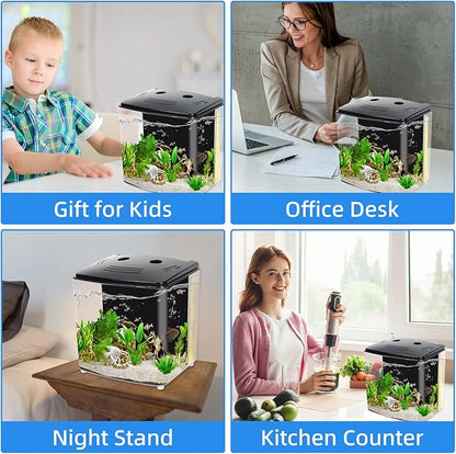 AQUANEAT Fish Tank, 1.2 Gallon Aquarium, Small Betta Fish Tank Starter Kit with LED Light and Water Filter Pump, Rectangular Aquaneat