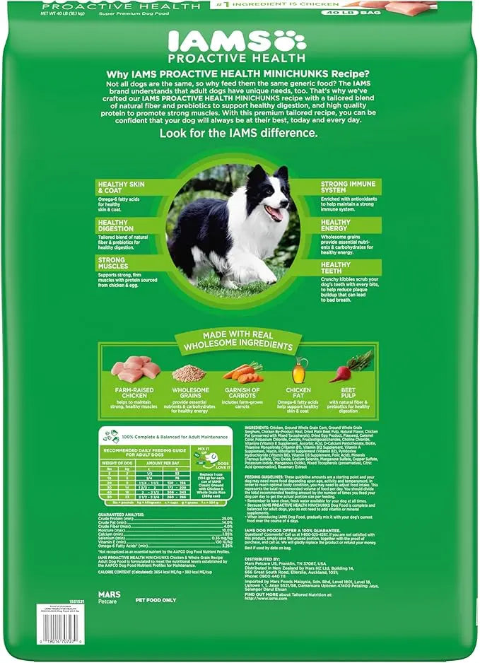 IAMS Proactive Health Minichunks Adult Dry Dog Food with Real Chicken, 40 lb. Bag - PAWPICO