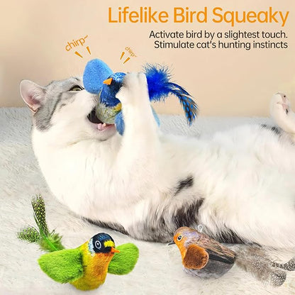 Chirping Bird Cat Toys Hanging Cat Feather Toy - Catnip Interactive Cat Toys for Indoor Cats - Automatic Cat Toy for Cat Exercise & Kicker to Self Play (Blue New) - PAWPICO
