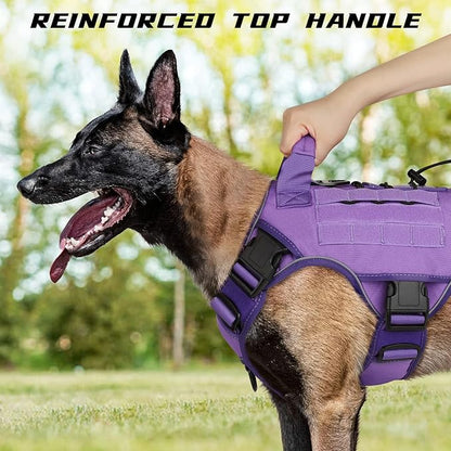 WINGOIN Tactical Dog Harness for Extra Large Dogs, Heavy Duty No Pull Dog Harness with Handle, Adjustable Reflective Military K9 German Shepherd Big Dog Vest for Training, Walking, Purple (XXL) - PAWPICO