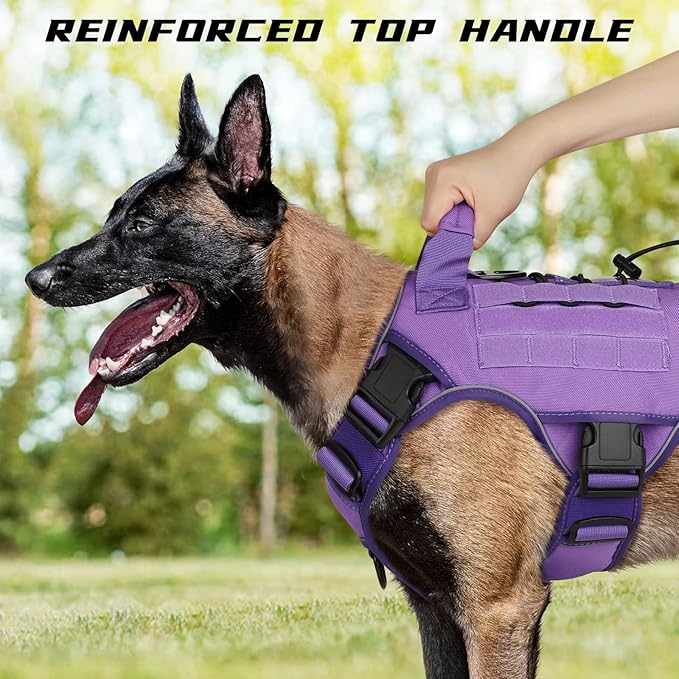 WINGOIN Purple Tactical Dog Harness Vest with Handle Tactical Dog Harness for Large Dogs No Pull Adjustable Pet Harness Reflective K9 Military Service Dog Harnesses for Walking Hiking Training (L) - PAWPICO