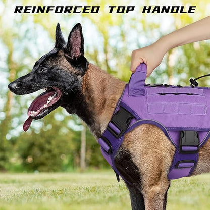 WINGOIN Purple Tactical Dog Harness Vest with Handle Tactical Dog Harness for Large Dogs No Pull Adjustable Pet Harness Reflective K9 Military Service Dog Harnesses for Walking Hiking Training (L) - PAWPICO