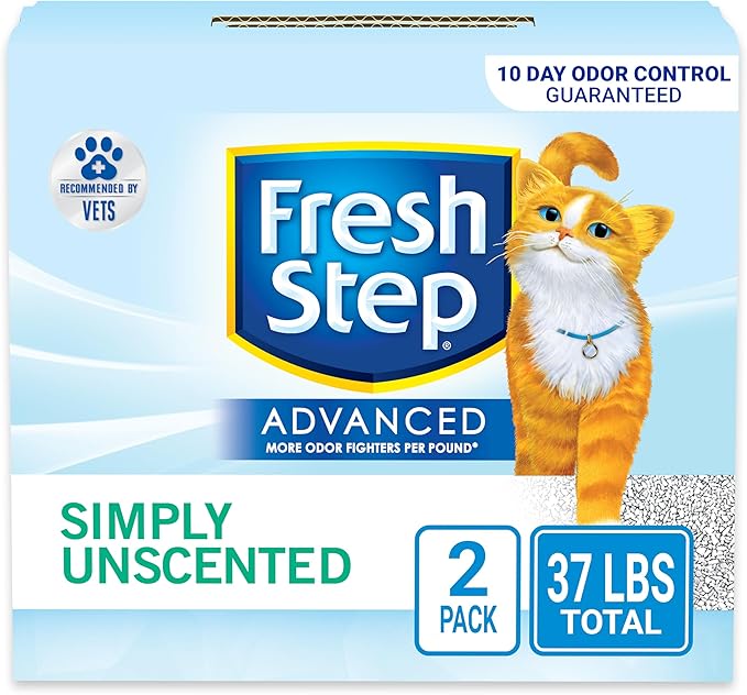 Fresh Step Advanced Simply Unscented Clumping Litter, Fresh Step Unscented Cat Litter Fights Odor on Contact, 37 lbs. (2 x 18.5 lb. Box) - PAWPICO