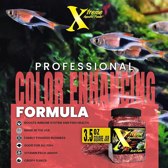 Xtreme Krill Flakes - Premium Max Protein Freshwater Fish Food with 100% Krill and Shrimp, & Vitamins for Optimal Immune and Digestive Health, Boosts Color & Energy – USA Farm Grown (3.5oz) XtremeAquaticFoods